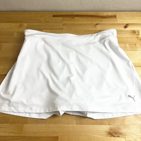PUMA Solid Knit Skirt Skort Detachable Shorts White UPF 40 Size XL NEW - Picture 1 of 8